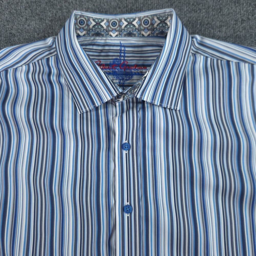 Robert Graham Mens Button Down 2XL Long Sleeve Shirt Blue Striped Flip Cuff